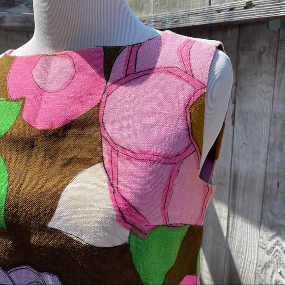 1960s Vintage Mod Floral Sleeveless Tank Top Shirt - Picture 4 of 7